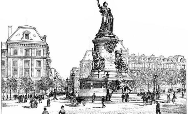 Gravure de la statue érigée place de la République à Paris en 1883. 